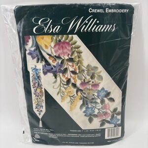 Elsa Williams Crewel Embroidery FLORAL FESTIVE BELL PULL Linen Wool Yarn 7"x33"